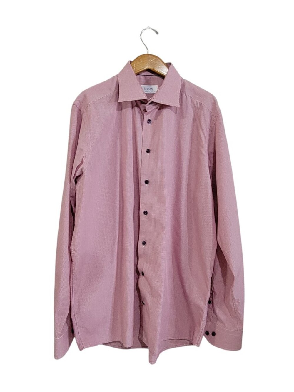 Eton Gingham Button Front Shirt Mens 44 Red White Comtemporary Business Casual
